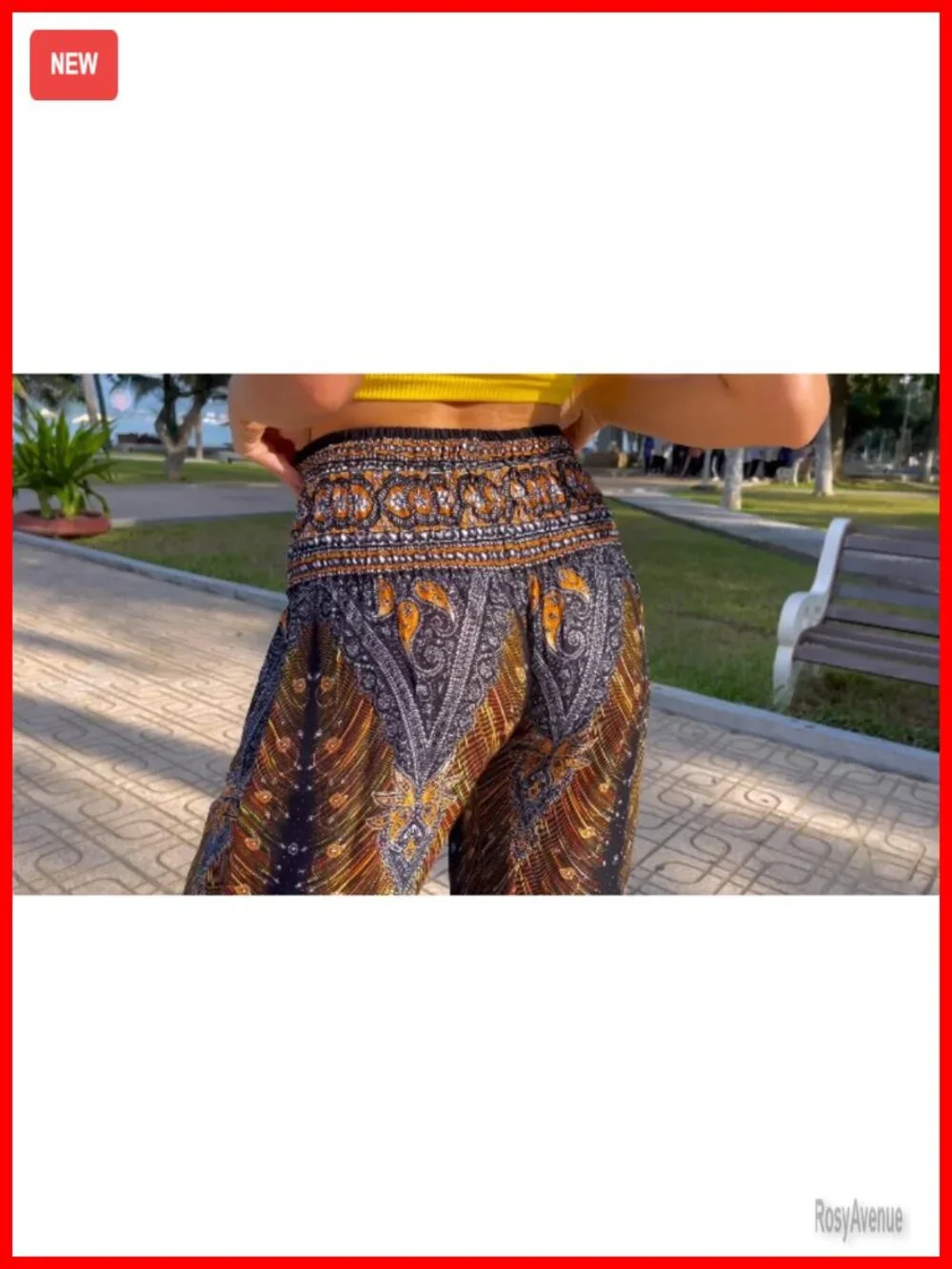 Smocked Waist Harem Hippie Boho Yoga Palazzo Casual Pants